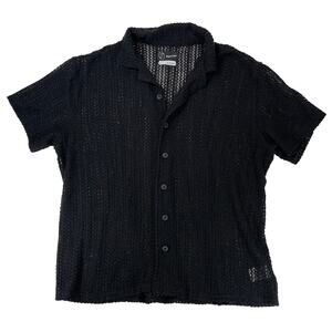 Original Use Black Crochet Knit Button Front Shirt Large Mens Collared Shacket